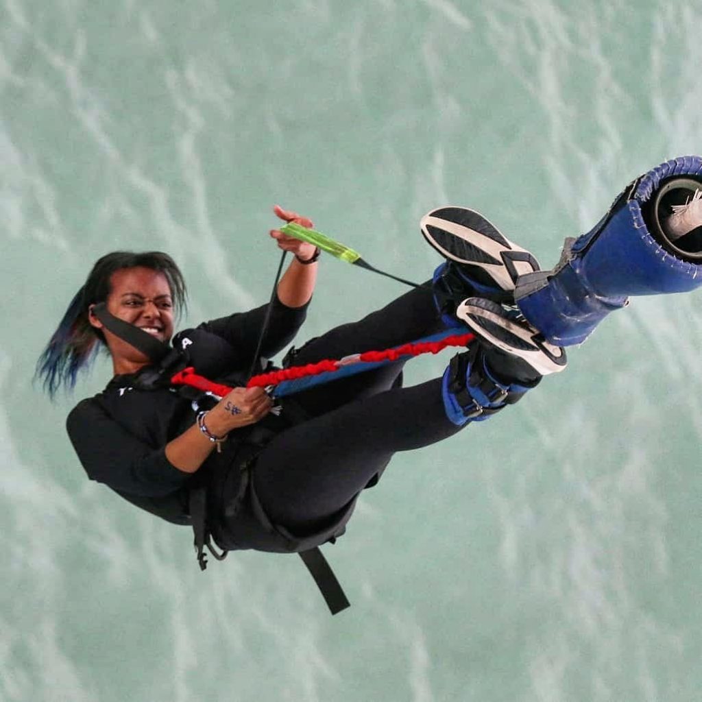 Fighting to flip myself while bungee jumping off the Auckland Harbor Bridge. 